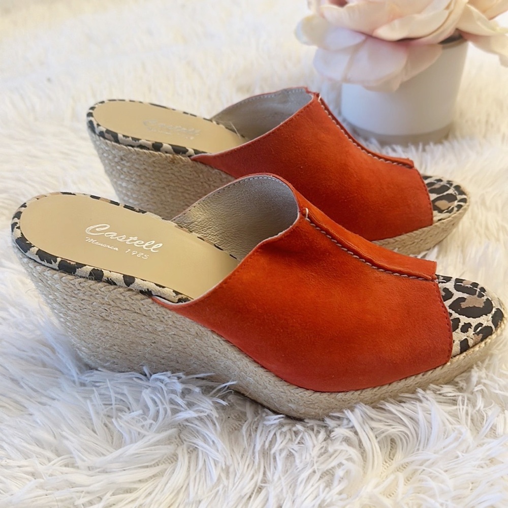 NEW CASTELL Red Suede Platform woven wedge sandals women size 39